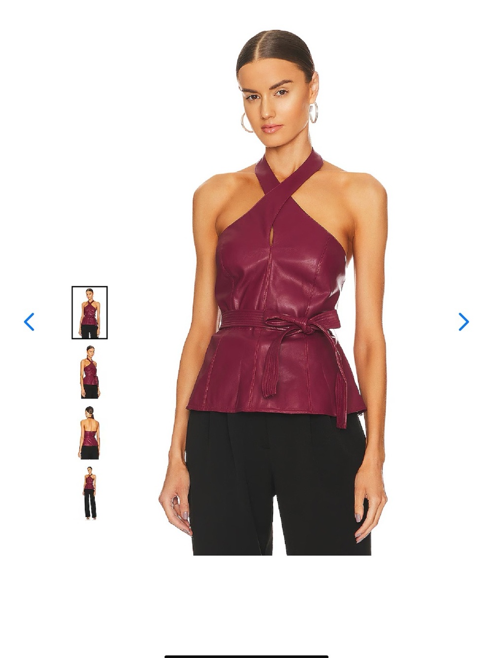 BCBGMaxAzria Burgundy Faux Leather Halter Tie-Waist Top